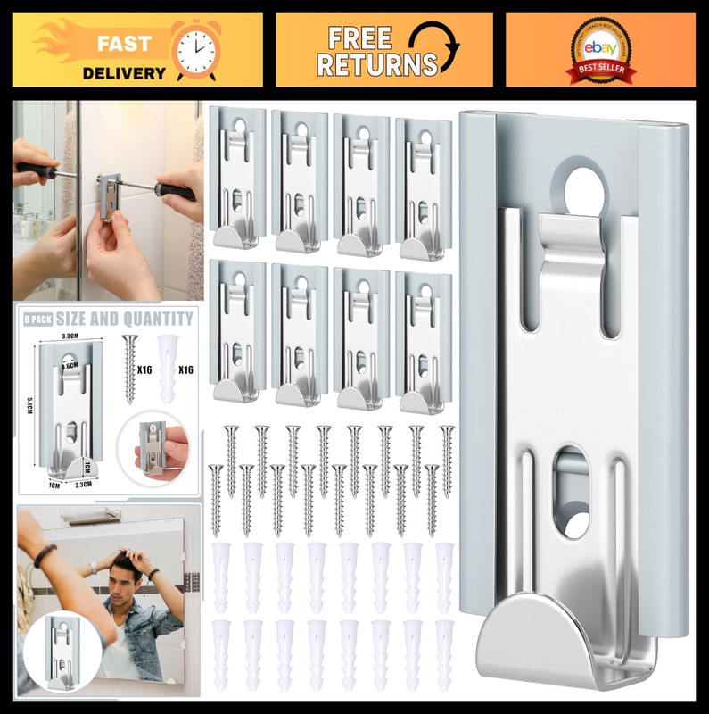 8 Pack Adjustable Mirror Clips 2×1.3 Inches Wall Mount Hardware for Mirrors