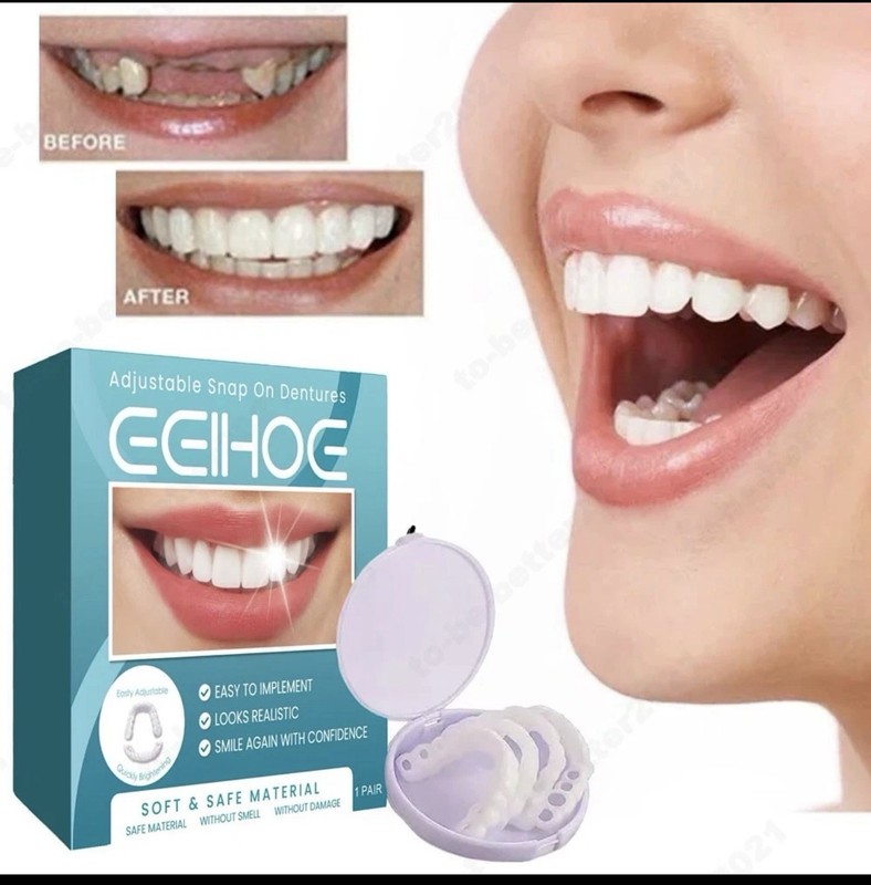 Soft Snap On False Teeth Upper & Lower Dental Veneers Dentures Tooth Cover Set gallery