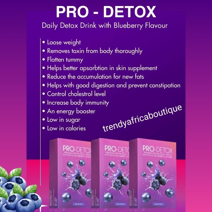 X 1 Box. Pro-detox With Royal blueberry Flavor Drink. 15/box 💯 satisfaction.