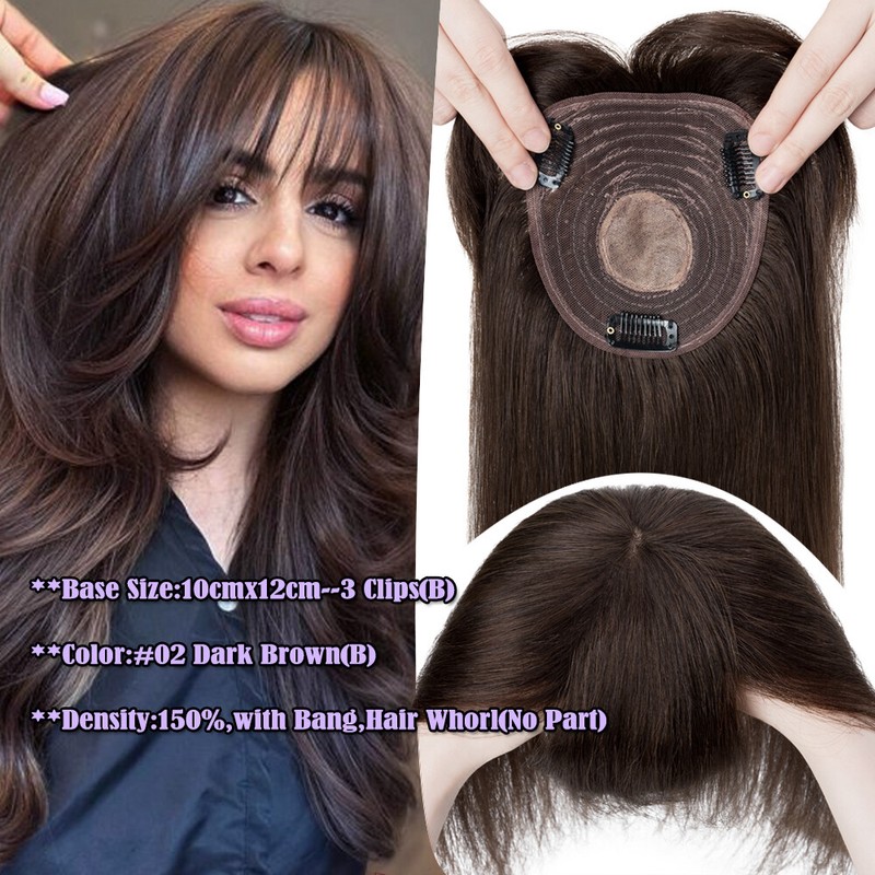 Women’s Remy Human Hair Clip In Hairpiece Topper Toupee Top Piece Silk Mono Base