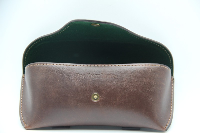 RALPH LAUREN BROWN BUTTON LEATHER AUTHENTIC EYEGLASSES SUNGLASSES CASE CLOTH gallery