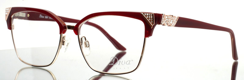 DIVA 5581 C.02 Red Gold Womens Semi Cat Eye Full Rim Eyeglasses 54-17-145 B:42