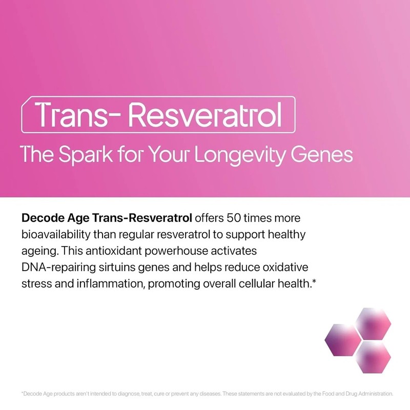 Decode Age Trans-Resveratrol 500 mg | Proven Antioxidant Supplement - 60N gallery