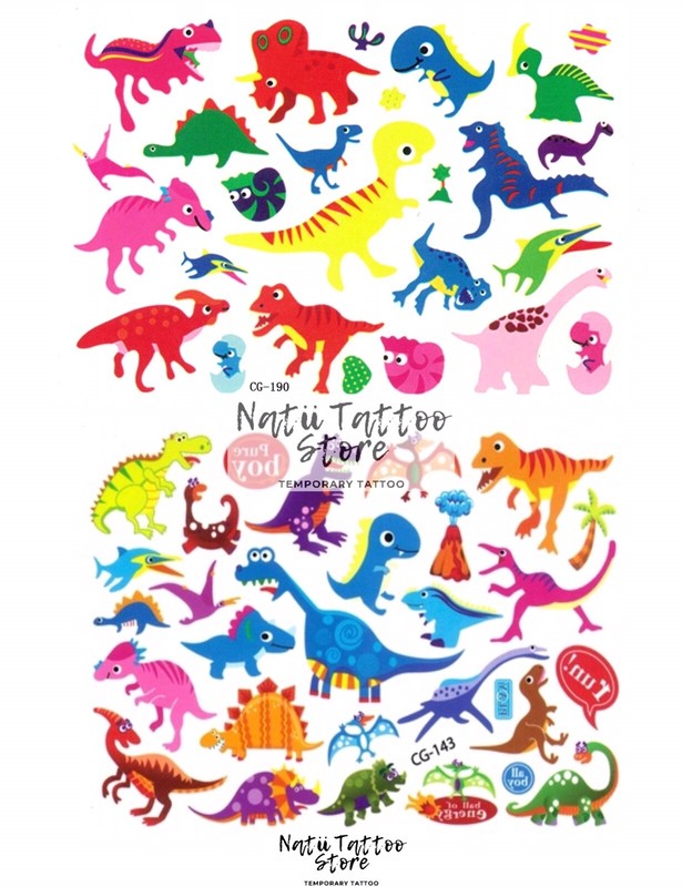 Dino Temporary Tattoo Sheets stickers Children Kids Birthday Party Bag