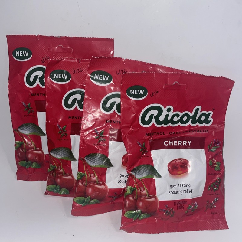 Ricola Cherry Natural Throat Drops – 4 pack, 19 Count Each Best By 06/2026