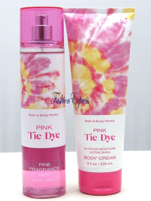 BATH & BODY WORKS PINK TIE DYE BODY MIST & BODY CREAM SET *FULL SIZE*