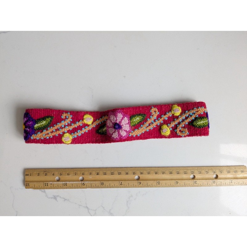 Vintage Embroidered Wool Barrette: 1970s Boho Floral Hair band gallery