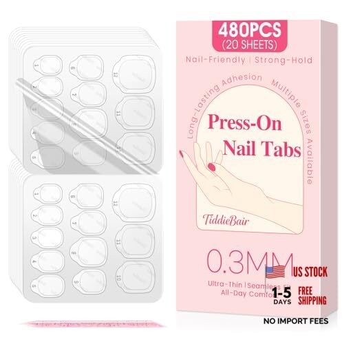 pcs Strong Hold Nail Adhesive Tabs for Press On Nails –20 Sheetspcs 480 Clear