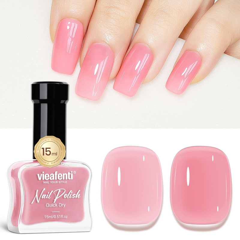 Sheer Pink Jelly Nail Polish 15ml – Translucent Pink, Non-Gel, Fast Drying – …