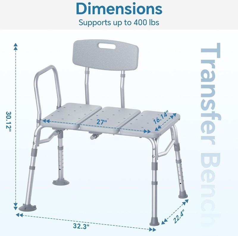 Gray Transfer Bench Adjustable Height Reversible Backrest 400 lb ADA Compliant gallery