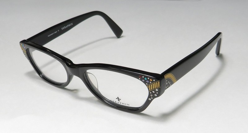 SERAPHIN PLEASANT 8531 BLACK HAND MADE CAT EYE WITH RHINESTONES BRAND EYEGLASSES