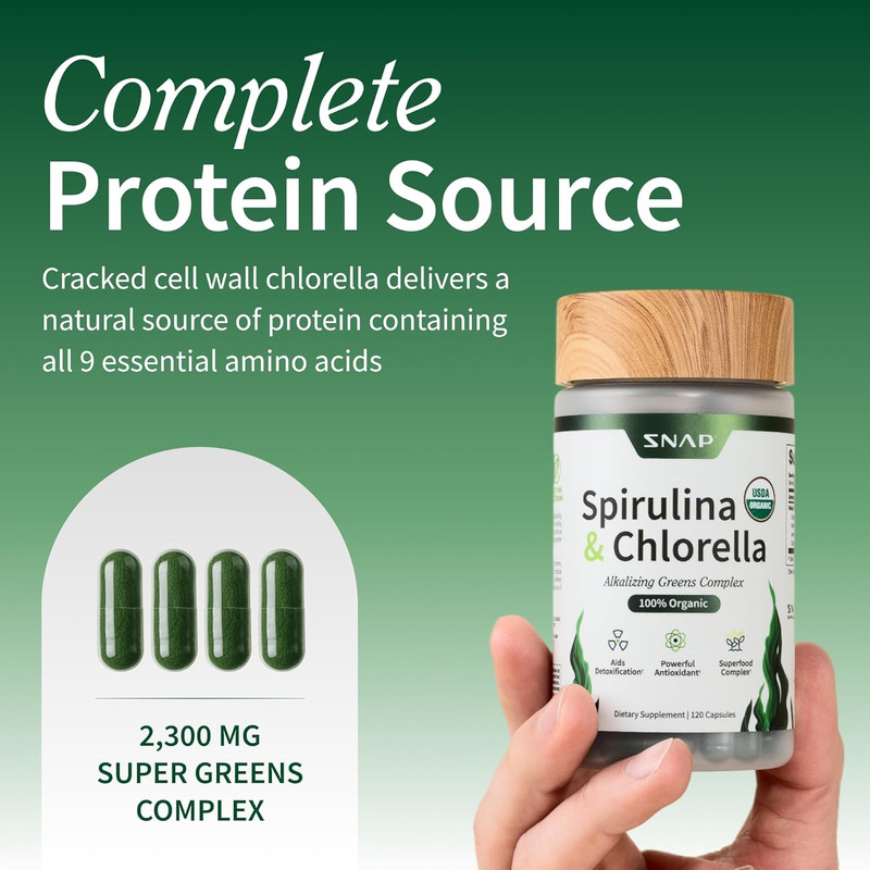 Espirulina y clorela orgánicas - Apoyo energético e inmunológico, 120 cápsulas gallery