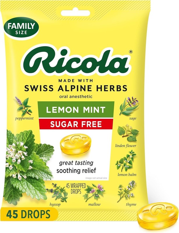 Ricola Big Bag Sugar Free Cough Drops Drops 2245, Lemon, lemon mint, 45 Count…