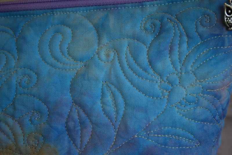 Hand Dyed Quilted Cosmetic Bag, Blue, Pink, Purple, Flowers gallery