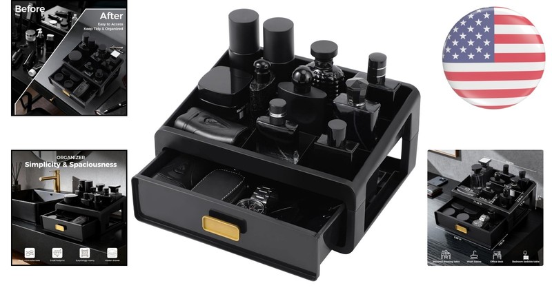 Elegant Men's Cologne Organizer with 6 Compartments - Polished Black Finish gallery