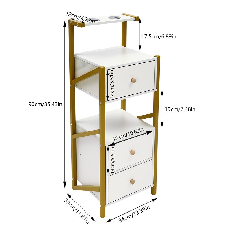 3 Drawer Beauty Salon Station White Golden Steel MDF Floor Standing 34*30*90cm gallery