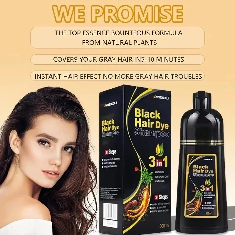 Meidu 3 In 1 Instant Coloring Shampoo Natural Black Color for Men Women Hair Dye gallery