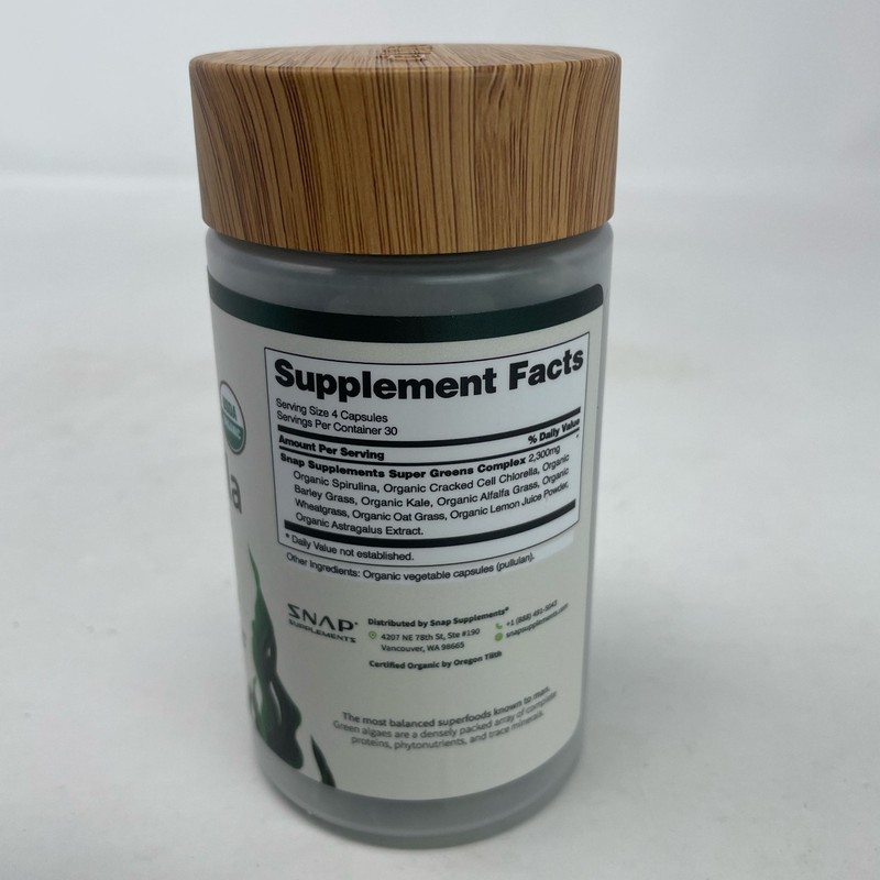 SNAP Supplements Organic Spirulina & Chlorella, Green, 120 Caps gallery