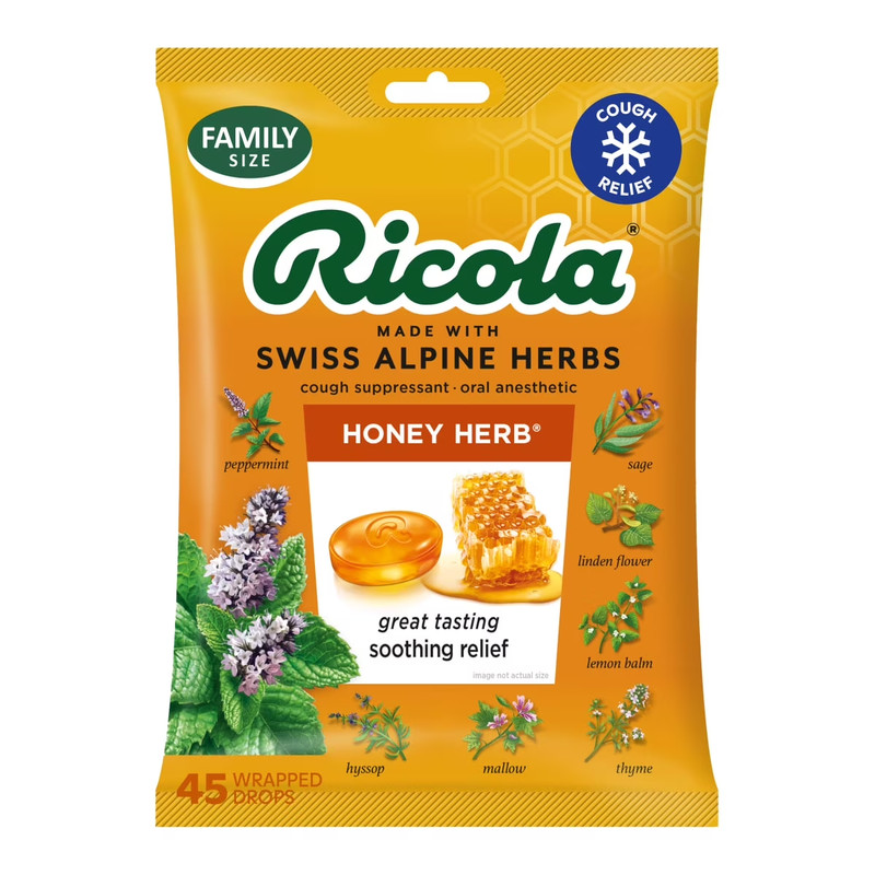 Ricola Honey Herb Cough Drops for Sore Throat and Cough Relief, Value Pack,45 Ct