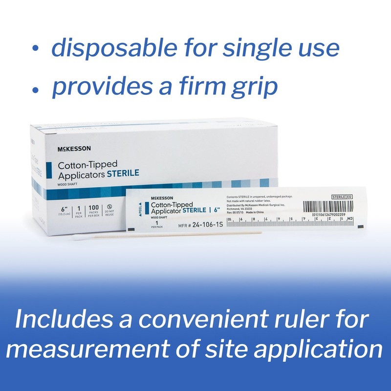 McKesson Cotton Tipped Applicator, 6 in 100 Count Long Sterile Medical Swabs, gallery