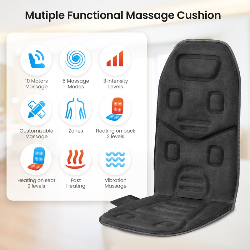 COMFIER Massage Seat Cushion with Heat,Back Massager,10 Vibration Motors,Black gallery