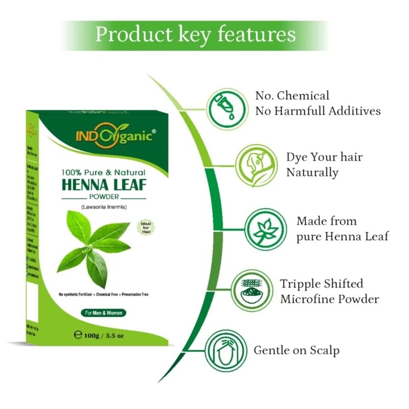Indo Organic Pure and Natural Heena Leaf Powder/Mehendi powder 100Gm, gallery