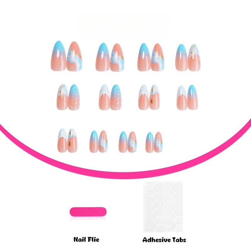 48Pcs-3D Blue Shell Marble Gold Foil Stiletto Press on Nails Mermaid Fake Nails gallery