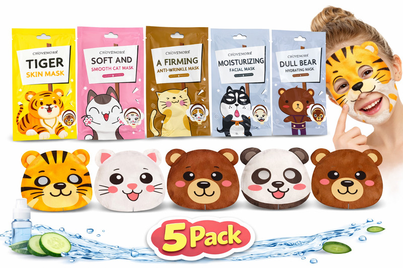 Kids Face Masks Set of 5 Cute Animal Sheet Masks Hydrating Birthday Gift