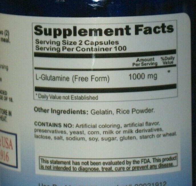 L Glutamine Amino Acid 1000 mg 200 Capsules Endurance, Strength, Recovery gallery