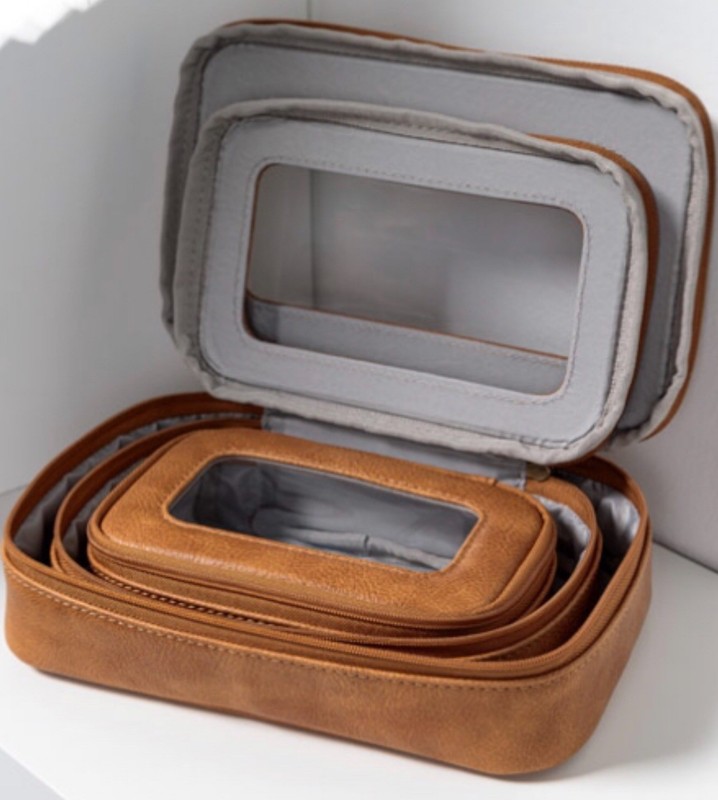 Thirty One Clear Case Trio In Caramel Pebble See Sizes In Description gallery