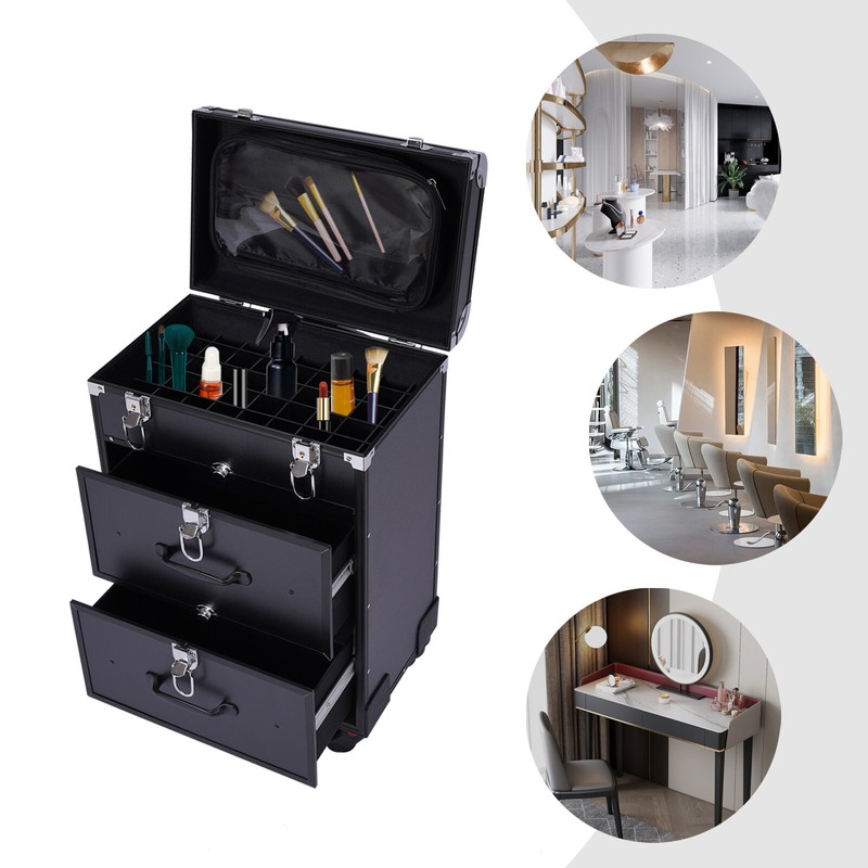 Professional Rolling Makeup Trolley Train Case Box Organizer Salon Cosmetic
