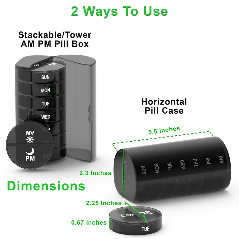 Pill organizer 2 times a day weekly pill box 7-day daily pill container round gallery