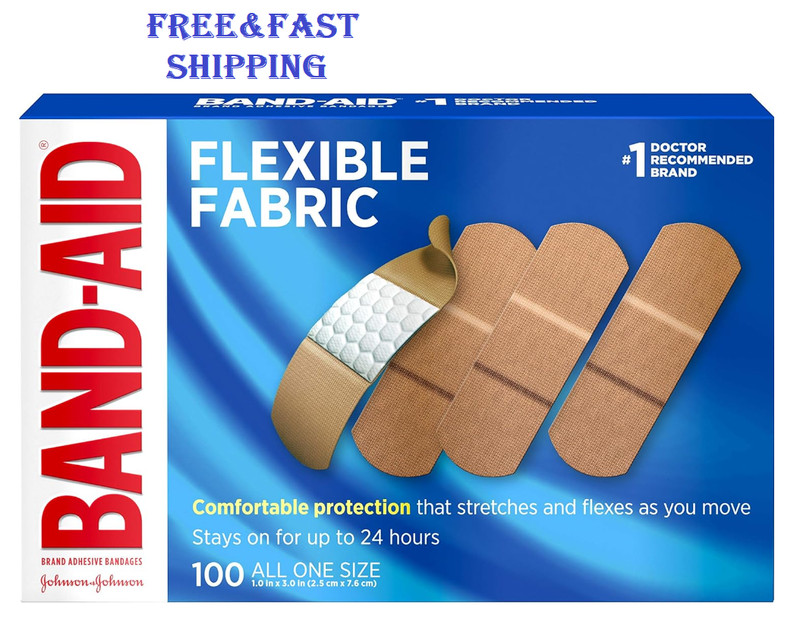 100 Johnson & Johnson Flexible Fabric Assorted Band-Aids Band-Aids 100/box