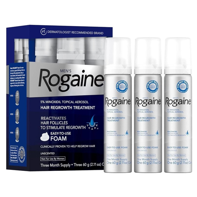 Rogaine FOAM Men’s Hair Regrowth 5% 2 OZ Bottles (Box has 3) Exp 08/2027