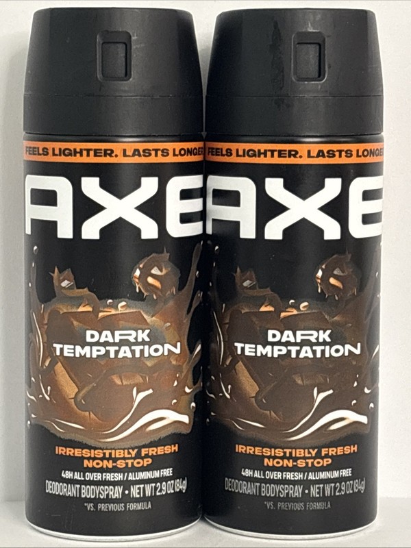 2 AXE Dark Temptation Aluminum-Free Deodorant Body Spray for Men 2.9 oz