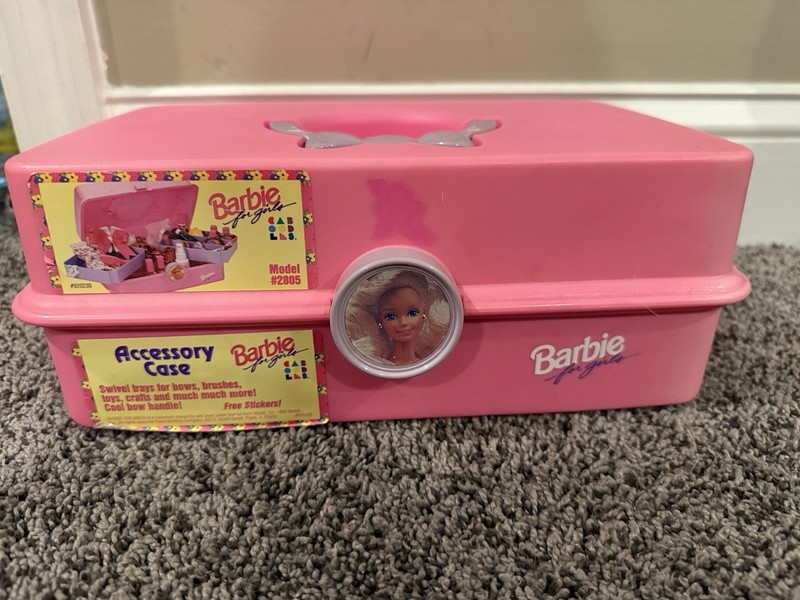 Vintage Original Caboodles Barbie Pink Purple Bow Makeup Storage Carrying Case