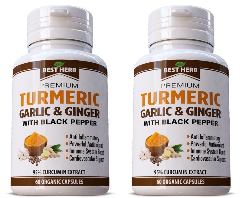 Organic Turmeric w/ Garlic & Ginger + Black Pepper Curcumin Supplement 120 Pills