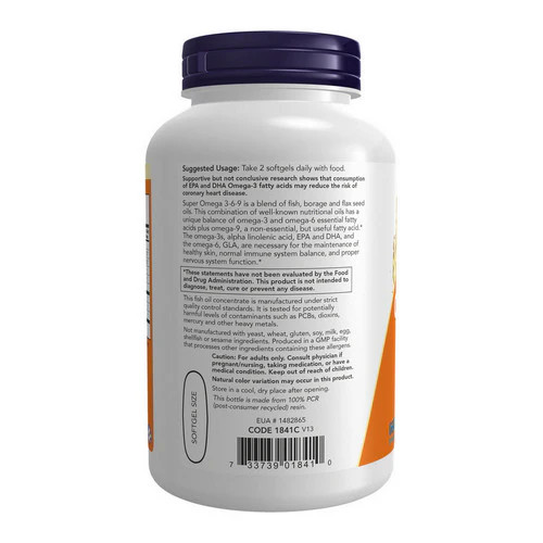 Super Omega 3-6-9 1200 mg 180 Sgels By Now Foods gallery