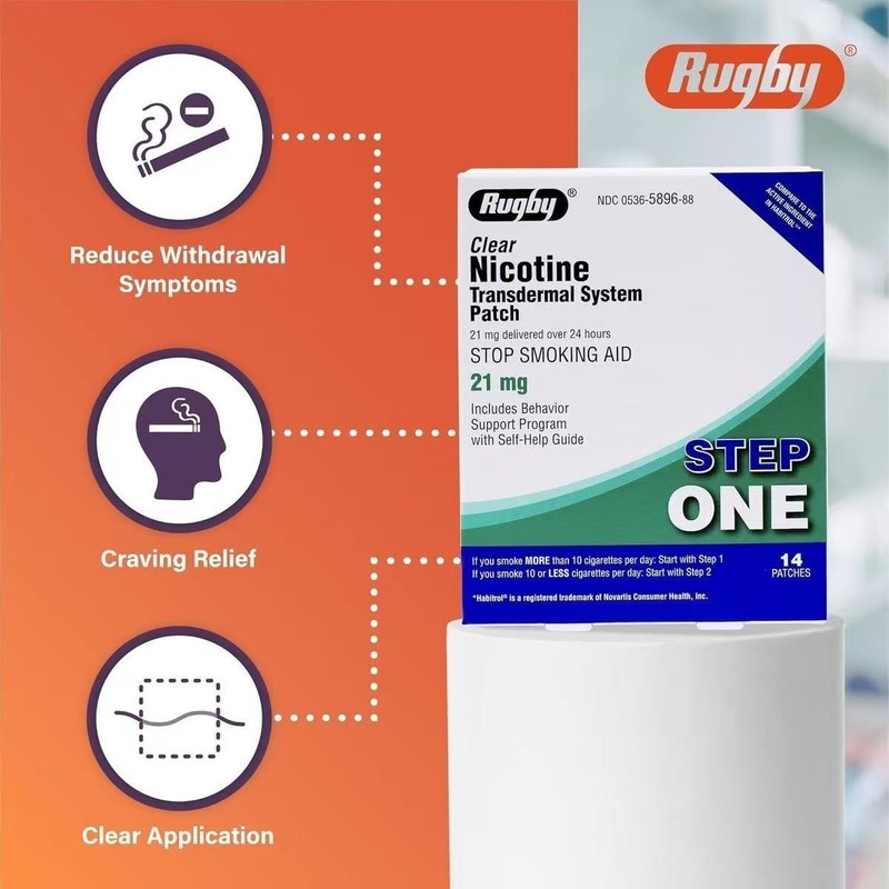 Rugby Clear Nicotine 21mg Transdermal System Patch Step Exp 06/2027 gallery