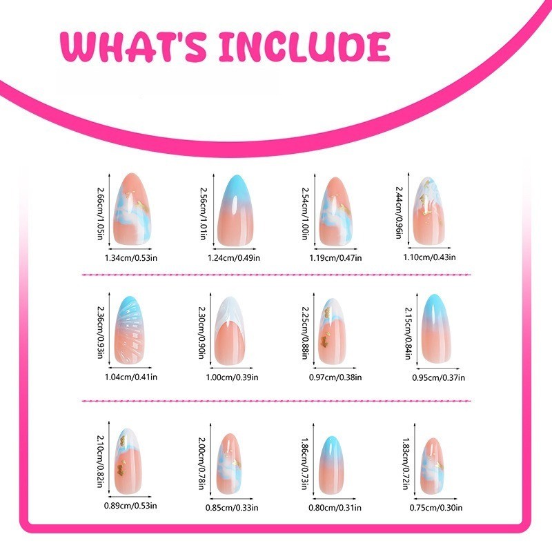 48Pcs-3D Blue Shell Marble Gold Foil Stiletto Press on Nails Mermaid Fake Nails gallery