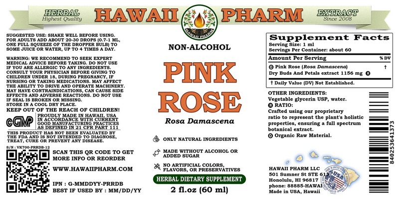 Pink Rose (Rosa Damascena) Tincture, Certified Organic Dried Buds And Petals Liq gallery