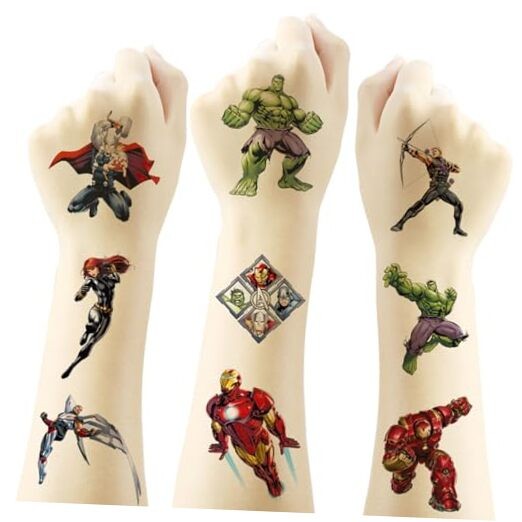 hero Temporary Tattoos for Teen, Cool Birthday Party Favors, Cute 20pcs Super
