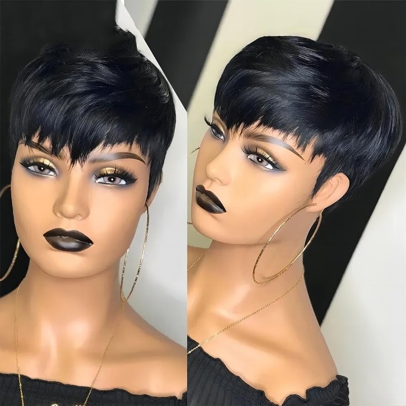 Pixie Black Curly Human Hair Wig for Black Women Short Layered Pixie Wigs