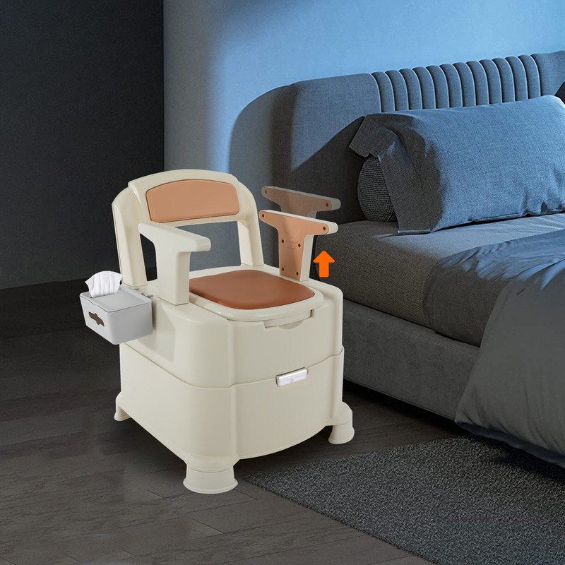Portable Toilet Bedside Commode Floor Standing with Sensor Night Light Brown USA gallery