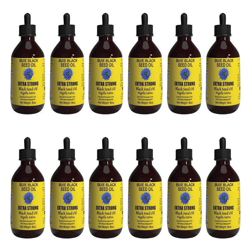 BUIE Black Seed Oil 8 Fl Oz (Pack of 12) Cold Pressed Extra Virgin 4.5–6% TQ
