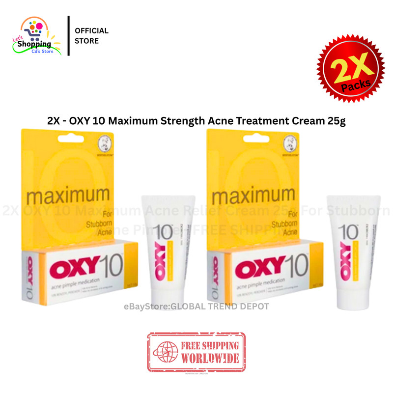 2X OXY 10 Maximum Acne Relief Cream 25g For Stubborn Acne Pimple – FREE SHIPPING
