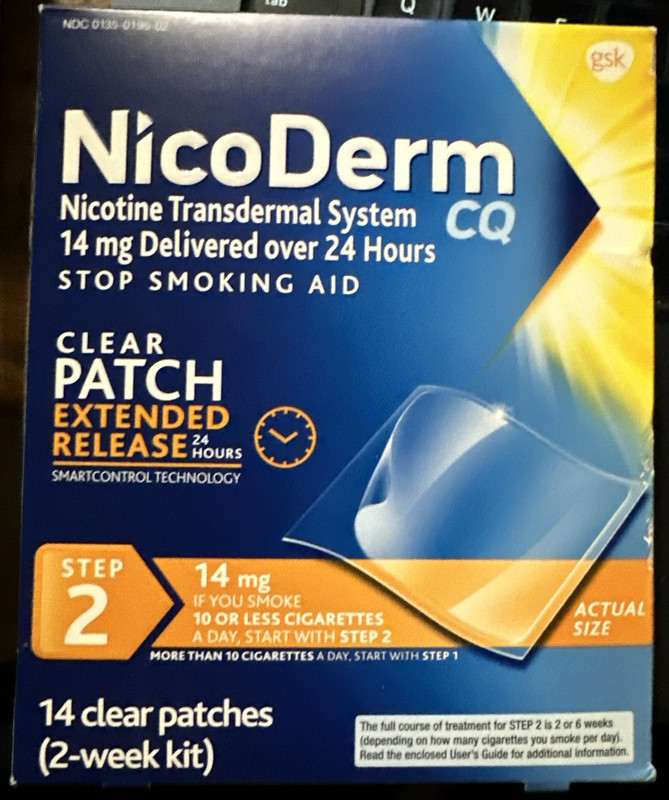 NicoDerm CQ Nicotine Patch Step 2 14mg 14 CLEAR PATCHES Exp 12/26+