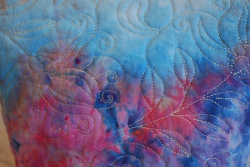Hand Dyed Quilted Cosmetic Bag, Blue, Pink, Purple, Flowers gallery