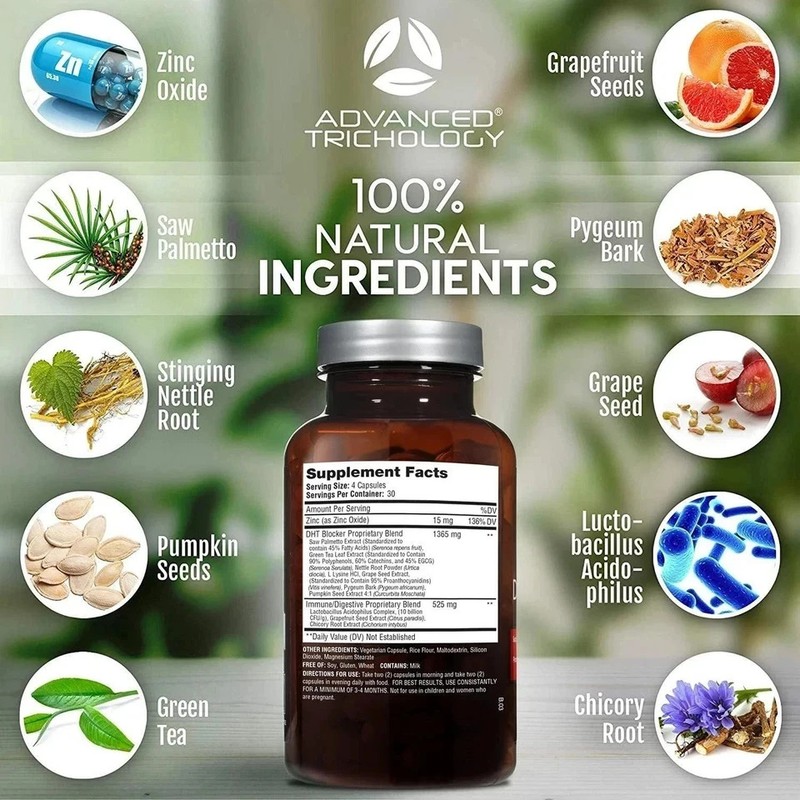 Advanced Trichology DHT Blocker – Hair Growth Supplement – 120 Capsules 3 pack gallery