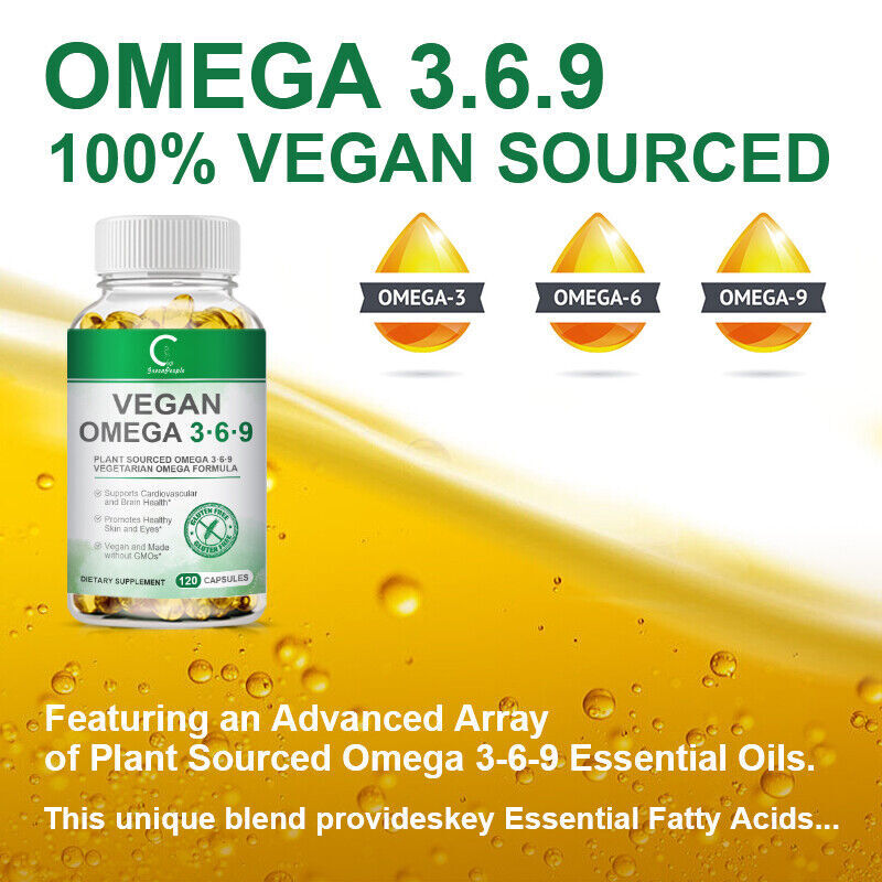 Omega 3 6 9 Vegan Capsules 1360mg High Strength Fatty Acids Immune Support USA gallery